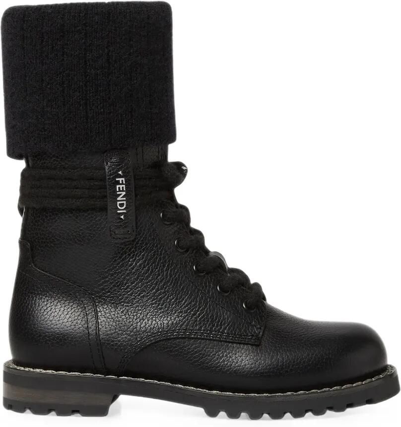 FENDI Commando leren laarzen met mohairmanchetten Zwart