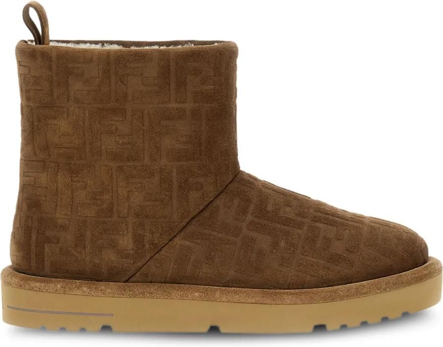 FENDI Enkellaarzen met FF-reliëf Bruin