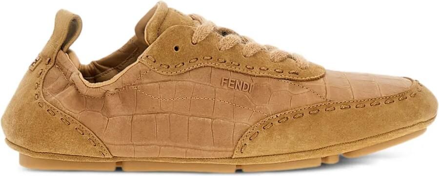 FENDI Fit leren sneakers met krokodillen-reliëf Bruin