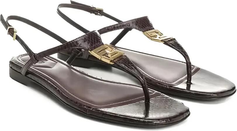 FENDI Fold leren sandalen met logodetail Bruin - Foto 4