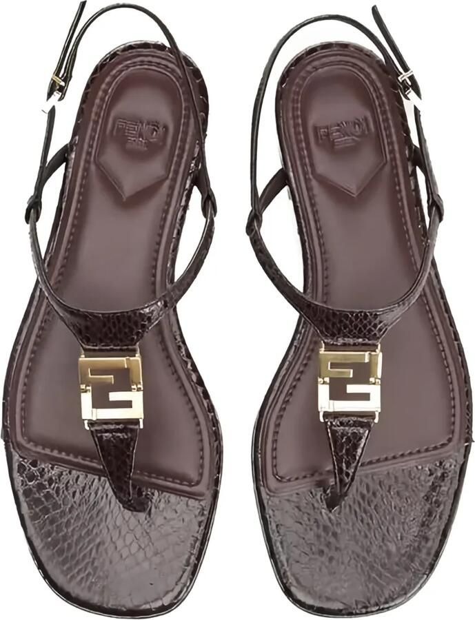 FENDI Fold leren sandalen met logodetail Bruin - Foto 2