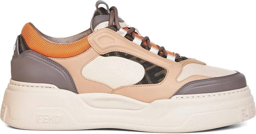 FENDI Force gewatteerde leren sneakers met reliëf Beige