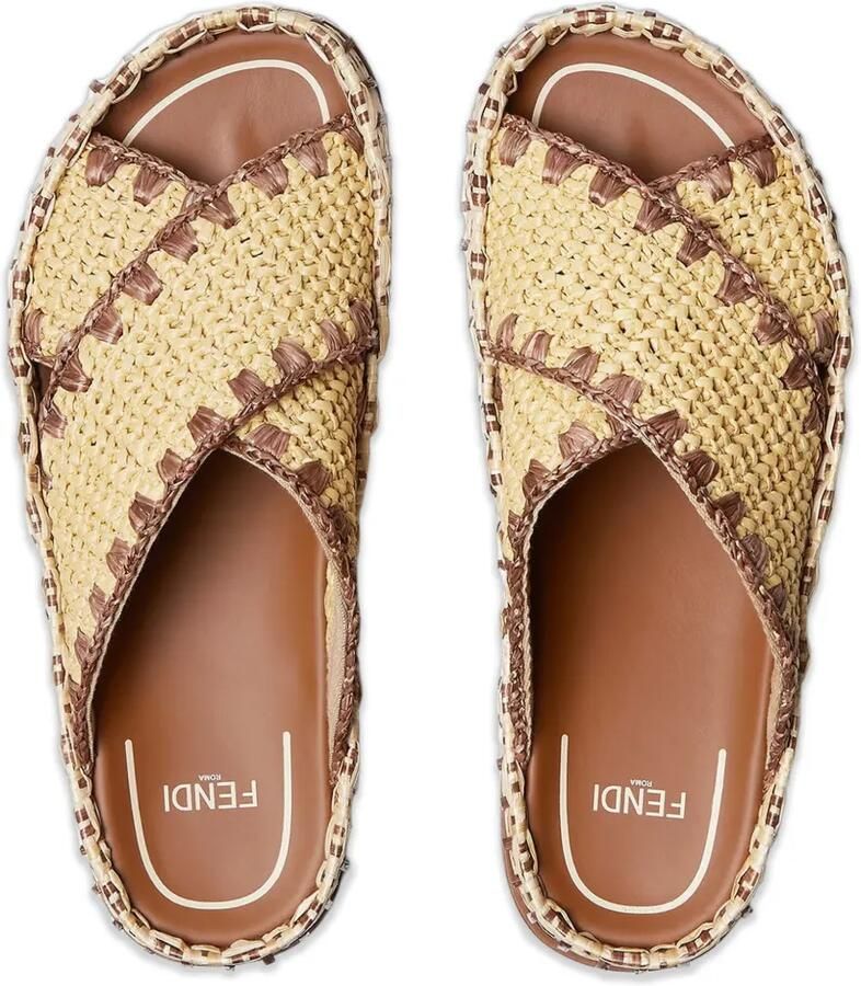 FENDI Geweven platte sandalen met gekruiste bandjes Beige - Foto 2