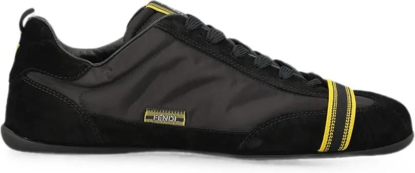 FENDI Gewikkelde suède en stoffen low-top sneakers Zwart