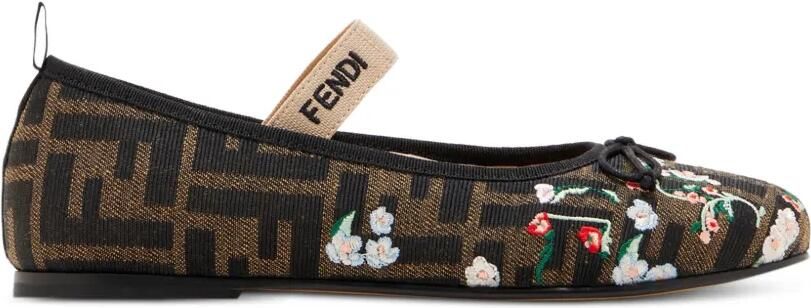 Fendi Kids Ballerina's met bloe print en monogramprint Bruin