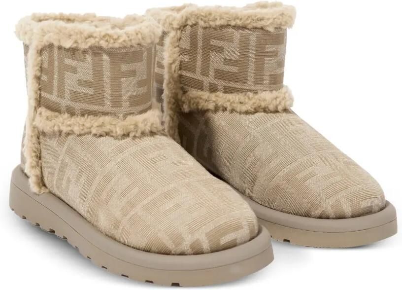 Fendi Kids Laarzen met lammy afwerking en FF-logo Beige