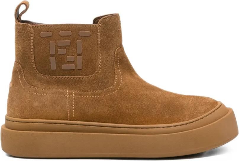 Fendi Kids logo-patch suede boots Bruin