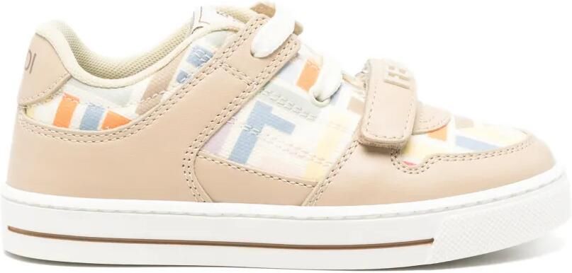 Fendi Kids Sneakers met klittenband en FF-logoprint Beige