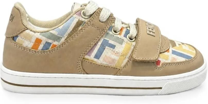 Fendi Kids Sneakers met klittenband en FF-print Beige