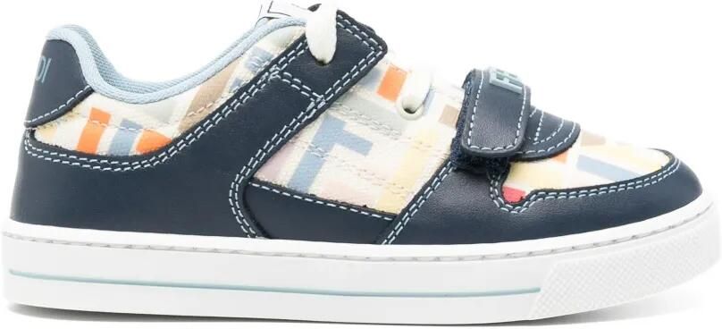 Fendi Kids Sneakers met klittenband en monogram-patroon Blauw
