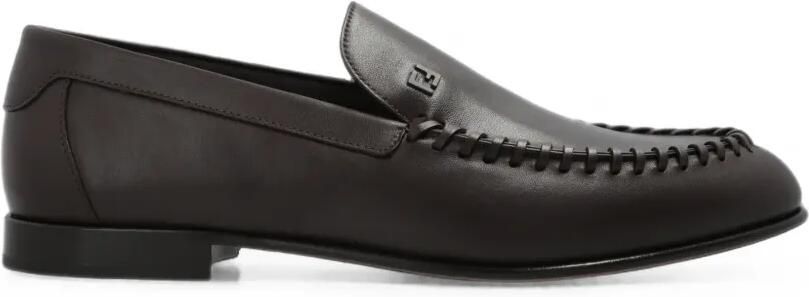 FENDI Leren loafers met logoplakkaat Bruin