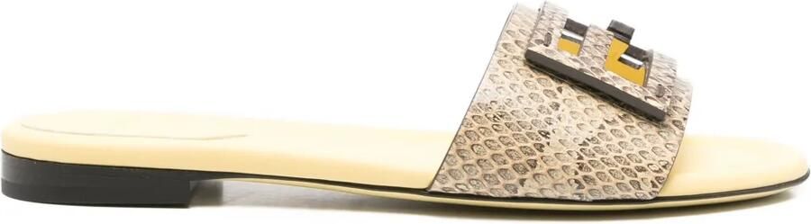 FENDI Leren sandalen met slangenleer-effect Geel