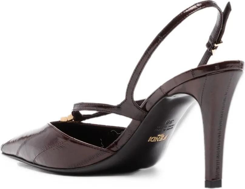 FENDI Leren slingback pumps met hoge hak Bruin - Foto 3