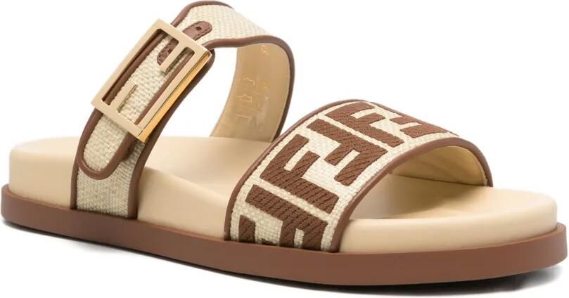 FENDI Sandalen met gesp en FF-logo Beige
