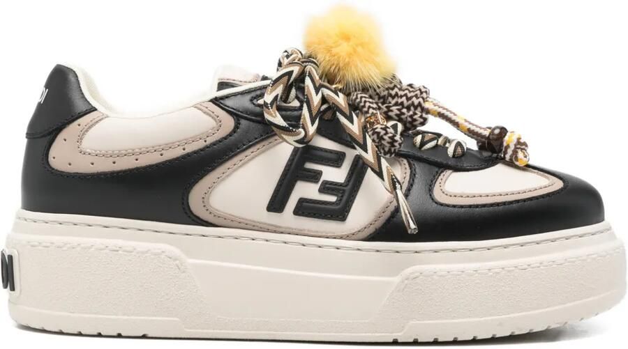 FENDI Sneakers met logoplakkaat en plateauzool Zwart