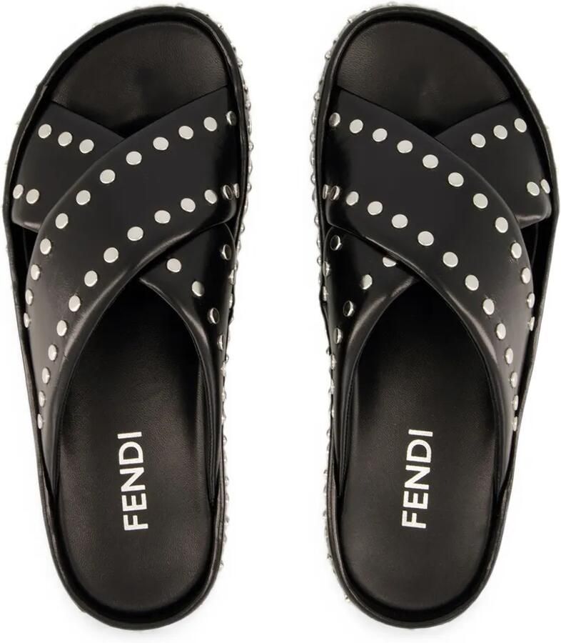 FENDI Slippers verfraaid met studs en gekruiste bandjes Zwart - Foto 2