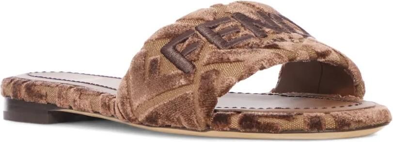 FENDI Sunshine fluwelen sandalen met geborduurd logo Bruin - Foto 2