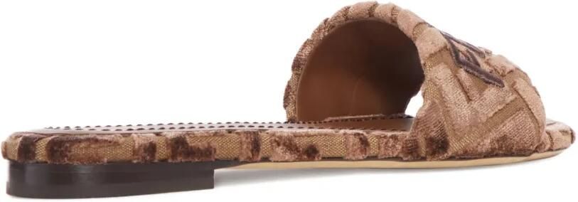 FENDI Sunshine fluwelen sandalen met geborduurd logo Bruin - Foto 3