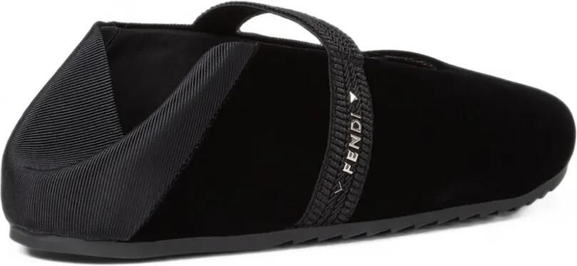 FENDI Fluwelen ballerina's met logoband Zwart - Foto 4