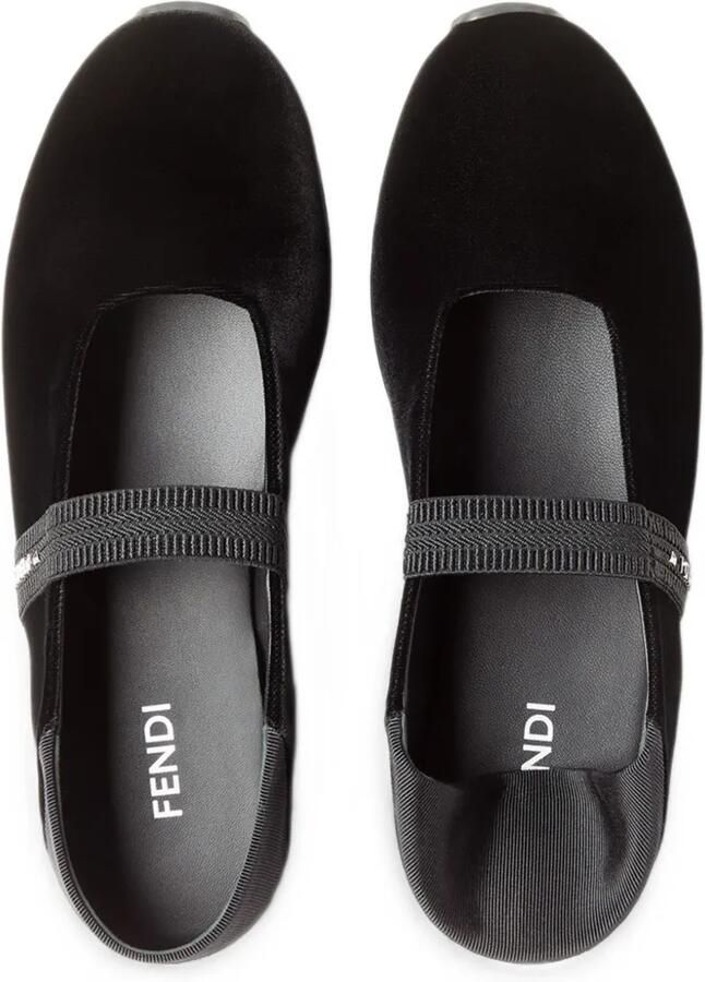 FENDI Fluwelen ballerina's met logoband Zwart - Foto 2