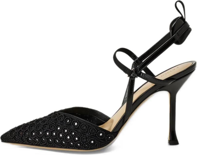 FENDI Very Colibrì black organza high-heeled slingback Zwart