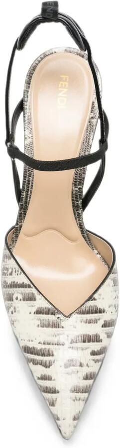 FENDI Very Colibrì leren slingback pumps met tegu-print Beige - Foto 4