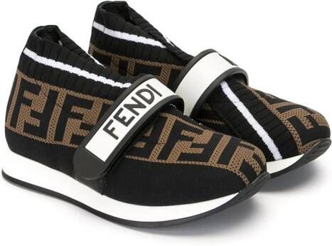 Fendi Kids Fendi Love sneakers met klittenband Bruin