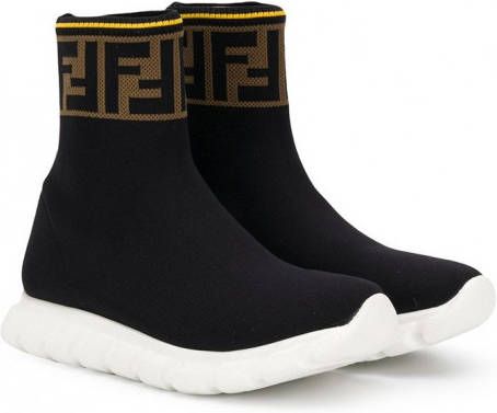 Fendi Kids high-top sneakers met FF logo Zwart