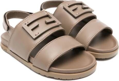 Fendi Kids Sandalen met klittenband en logopatch Bruin