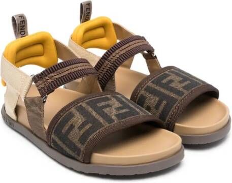 Fendi Kids Sandalen met logoprint Bruin