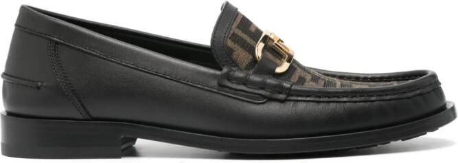 FENDI Leren loafers met logoplakkaat Bruin