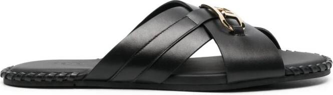 FENDI O'Lock leren slippers Zwart