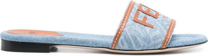 FENDI Signature slippers met geborduurd logo Blauw