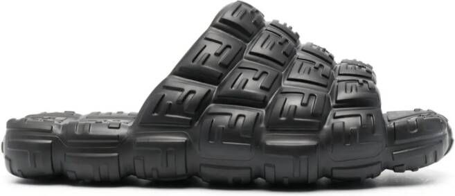 FENDI Slippers met logo-reliëf Zwart