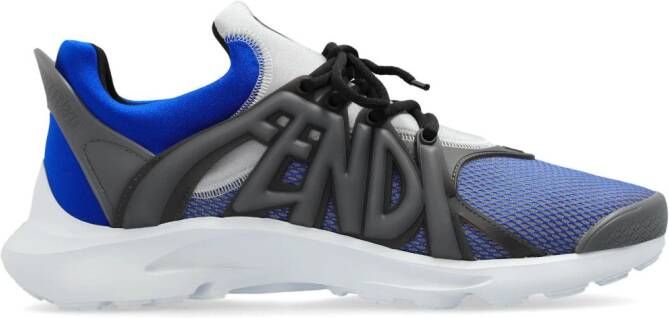FENDI Tag lace-up panelled sneakers Blauw