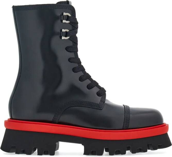 Ferragamo Combat boots met chunky zool Zwart