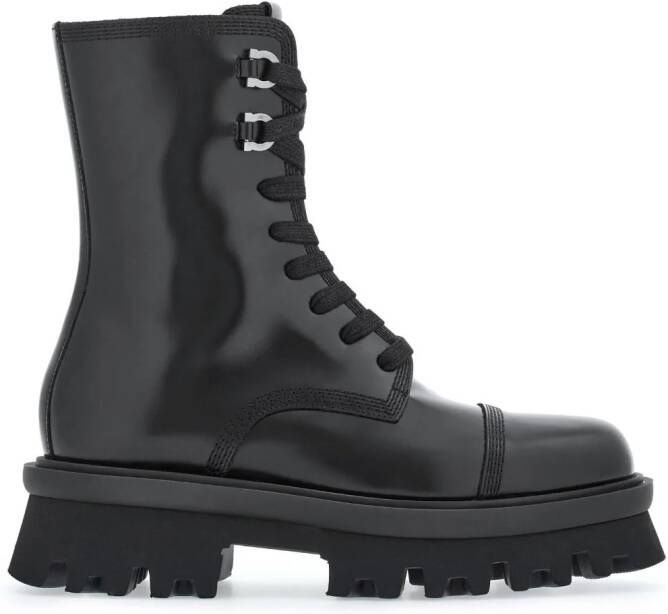 Ferragamo Combat boots met chunky zool Zwart