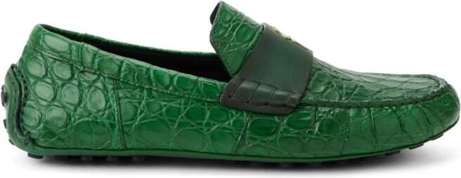 Ferragamo Leren loafers met krokodillen-reliëf Groen