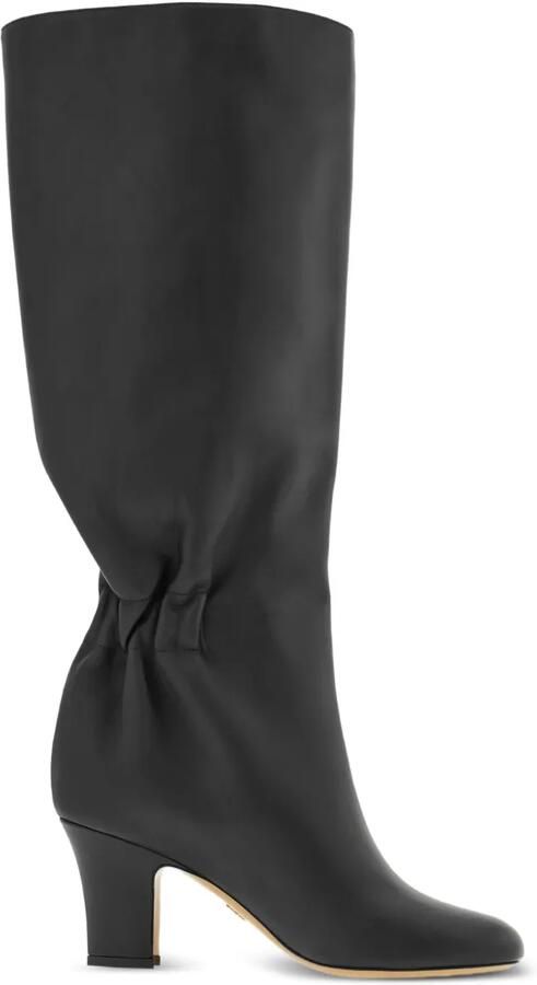 Ferragamo 70 mm leren laarzen met ruches Zwart