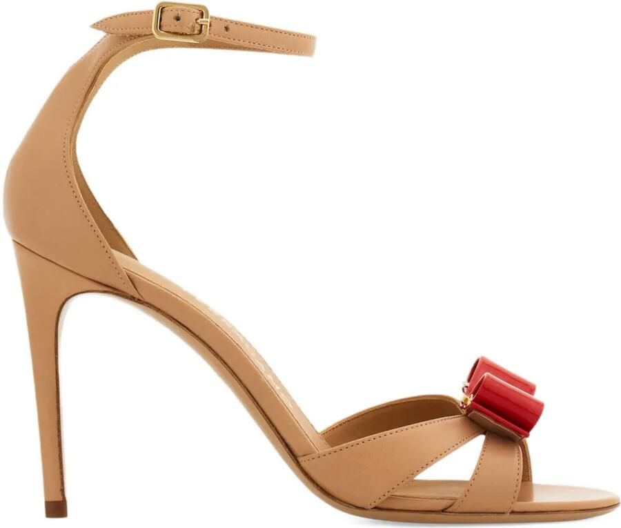 Ferragamo 90 mm Vara Bow sandalen met hak Beige