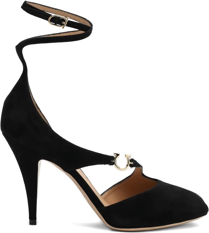 Ferragamo 95 mm Molly pumps met open neus en enkelbandje Zwart