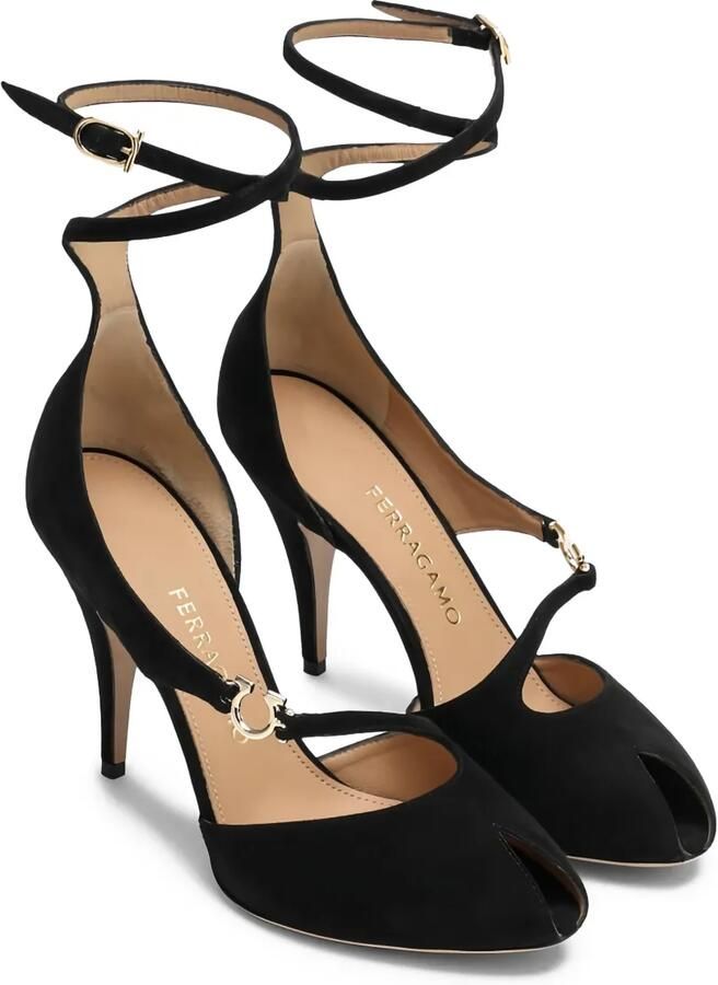 Ferragamo 95 mm pumps met open neus en enkelbandje Zwart