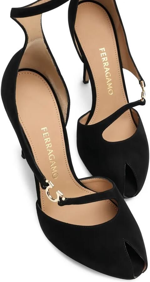 Ferragamo 95 mm pumps met open neus en enkelbandje Zwart - Foto 4