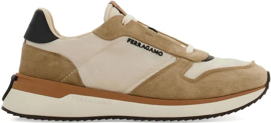 Ferragamo Atlantic sneakers met suède vlakken Beige