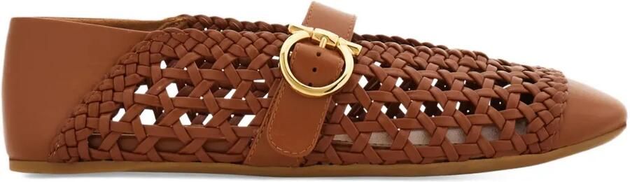 Ferragamo Ballerina's met gevlochten gesp Bruin