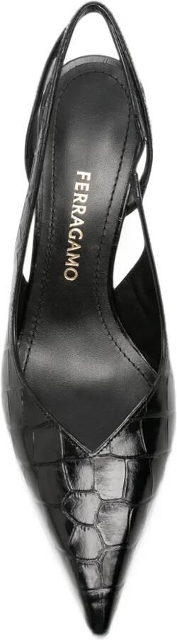 Ferragamo Dafne slingback pumps met krokodillen-reliëf Zwart - Foto 4