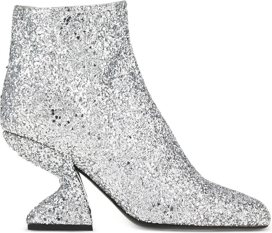 Ferragamo Enkellaarzen met glitter-effect en bewerkte hak Grijs