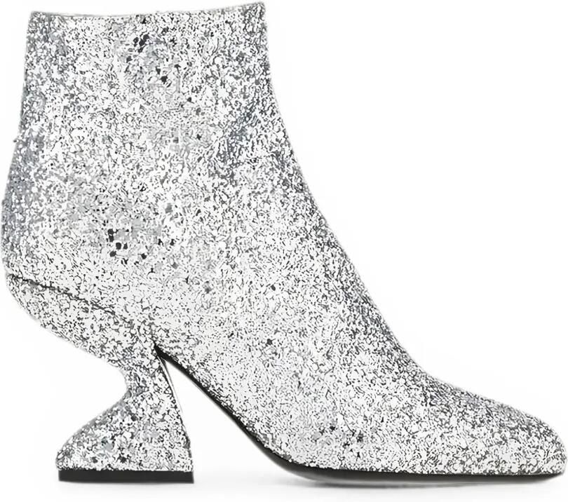 Ferragamo Enkellaarzen met sculpturale hak en glitters-effect Zilver