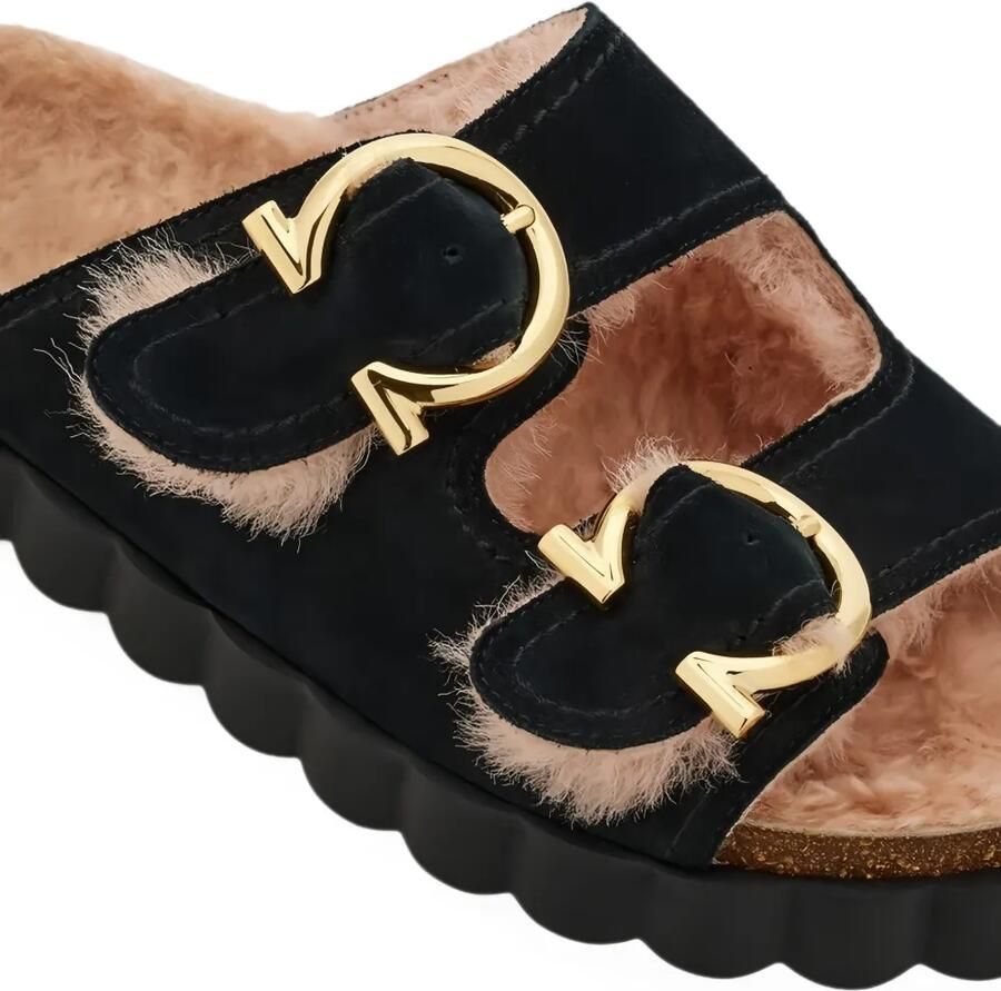 Ferragamo Gancini buckle shearling flat sandals Zwart - Foto 2