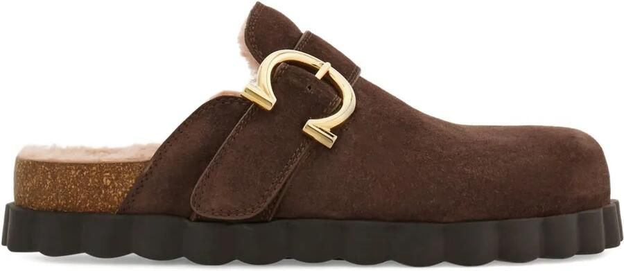 Ferragamo Gancini klompen zool met gesp Bruin